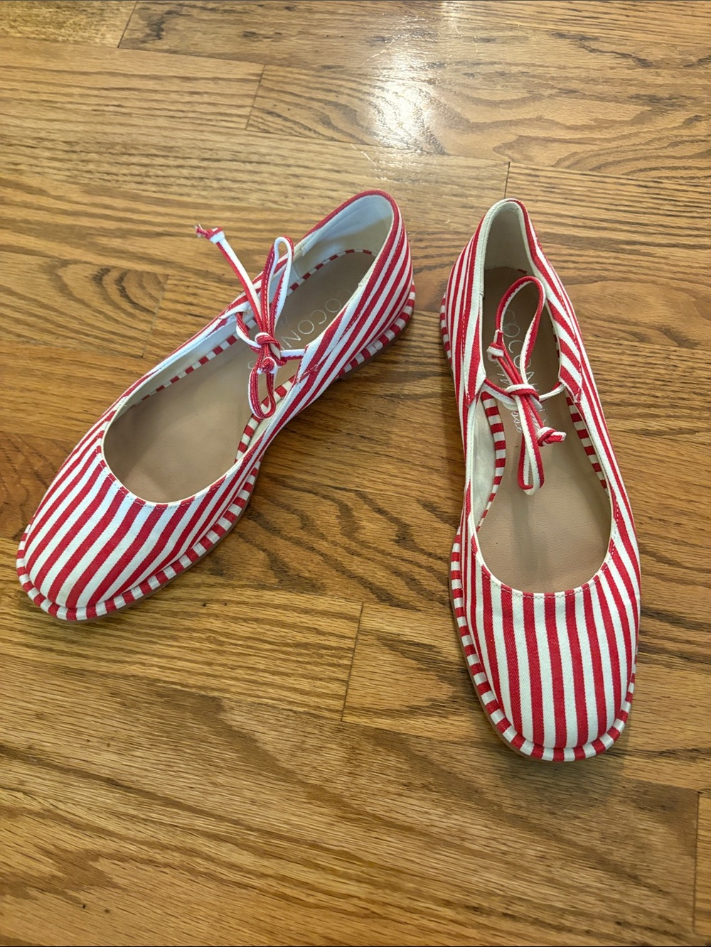 Coconuts by Matisse Red and White Striped Lace Tie Flats - 8M